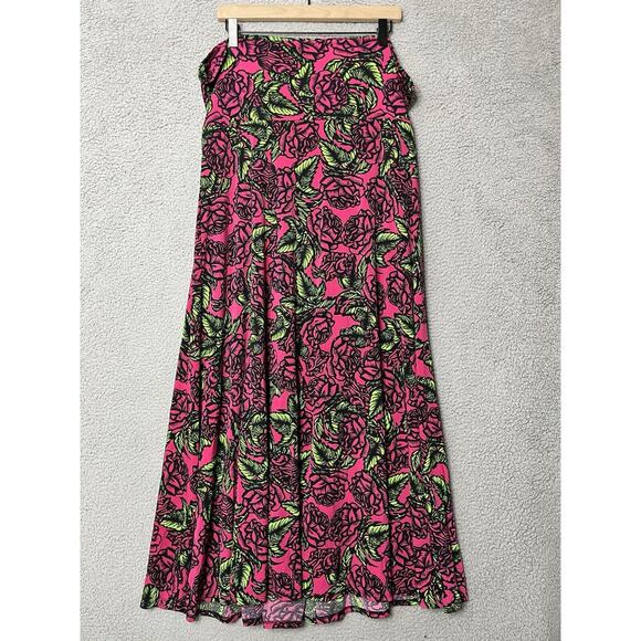 Skirt Maxi 3XL Floral Rose Y2K Comfort Pull On Stretch Pink Green Beach XXXL - Picture 1 of 8